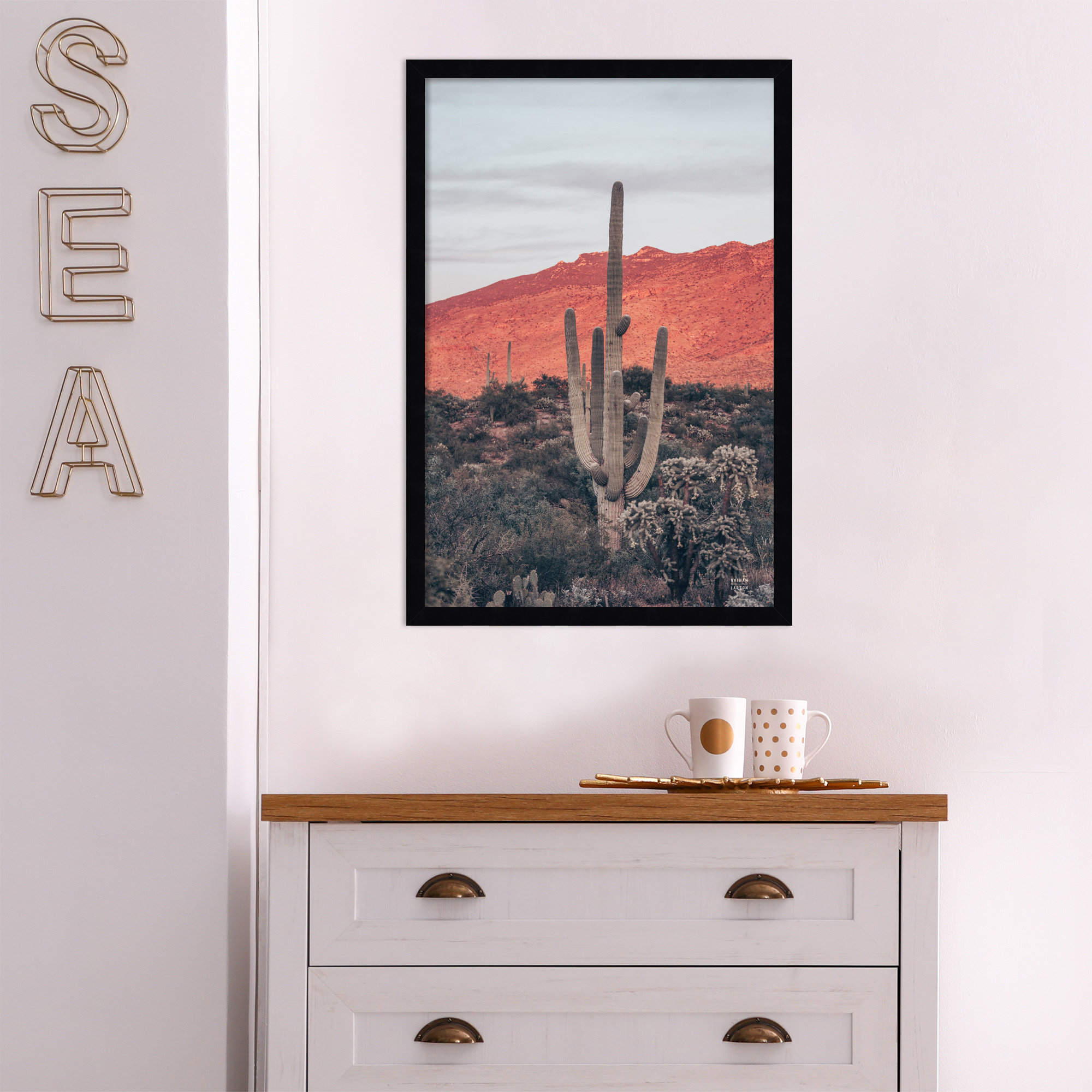 Sunsets And Saguaros by Nathan Larson, 25" H x 17" W x 1" D, Black