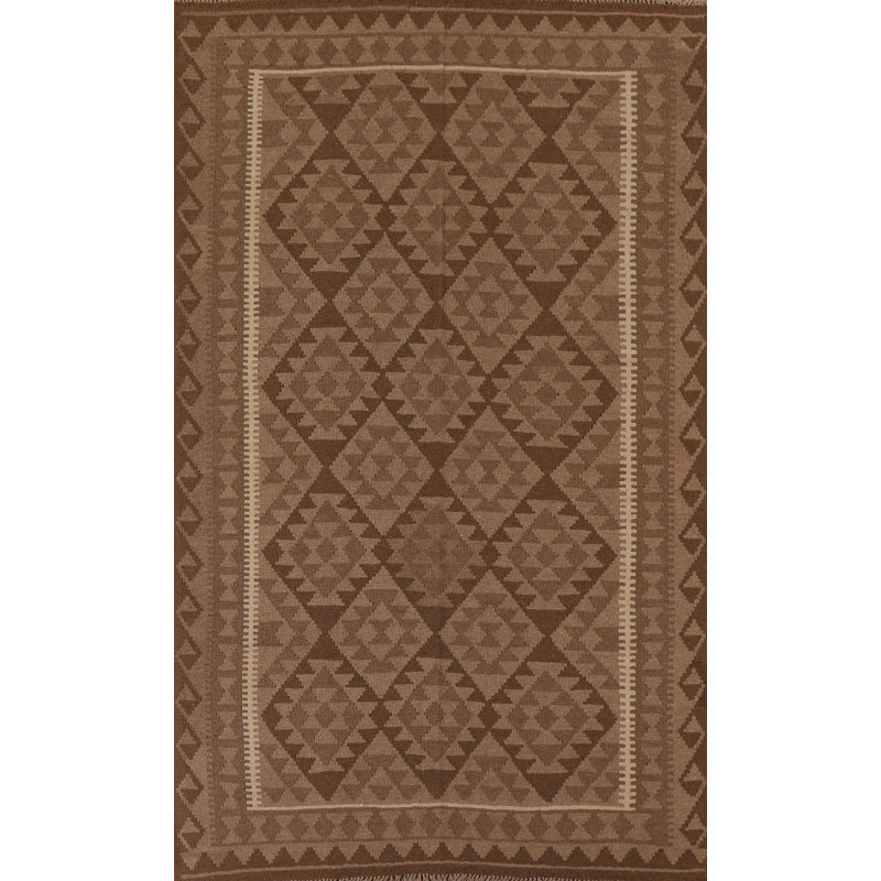 Brown Kilim Reversible Wool Area Rug 5x8