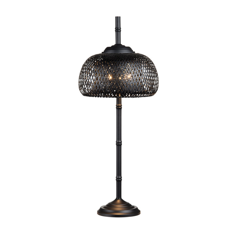 Lampe de table 37,5 "en métal avec abat-jour noir, Noir, Noir