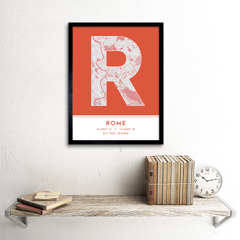 Rome City Map Rome Orange - Single Picture Frame Typography