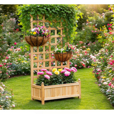 Lit de jardin surélevé en bois avec tablette à fleurs - jardinière pour jardinage de fleurs