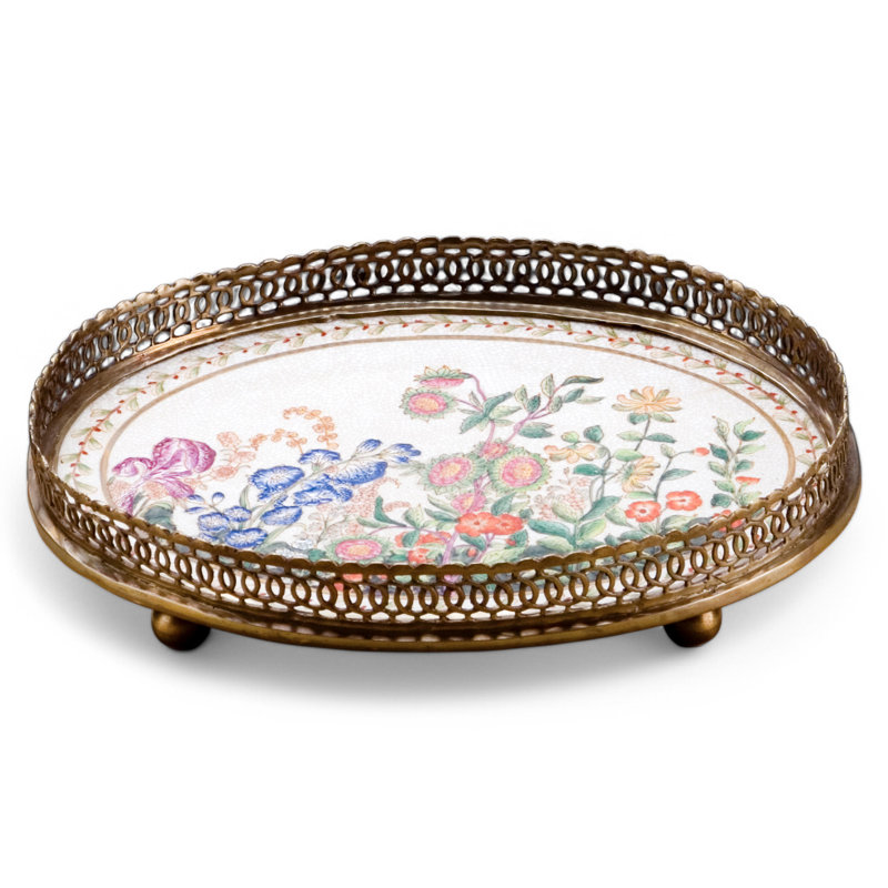 Plateau ovale en porcelaine avec brise bronze Ormolu Wild