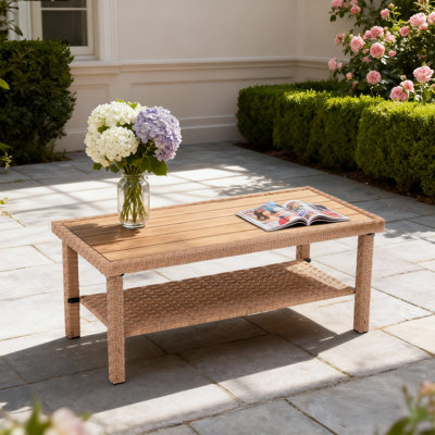 Concettino 43.3" W Coffee Table with Rattan and Manufactured Wood Top