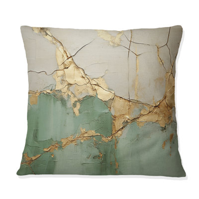 Green Gold Minimalism Potteries - Abstract Spirals Printed Throw Pillow