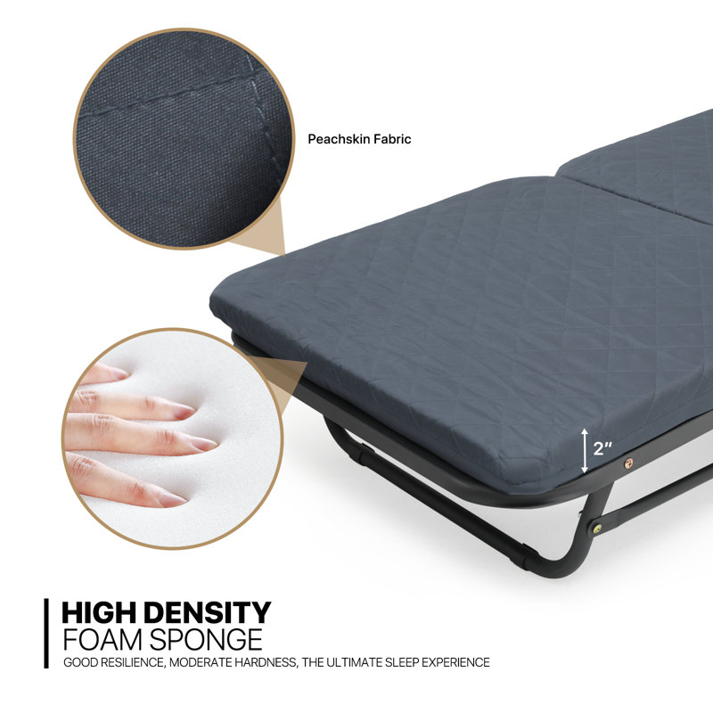 Dark Grey Adjustable Metal Frame Rollaway Bed with Foam Mattress