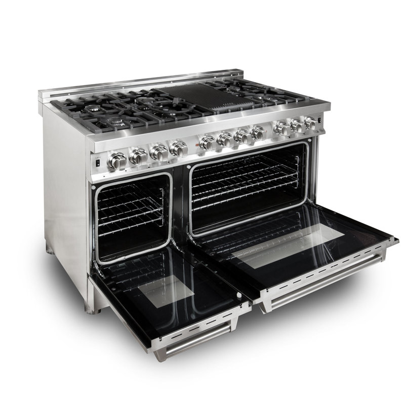 Ensemble de cuisine 2 pièces avec une hotte de cuisine murale à double pile double 48 de 48 po caractéristique zline