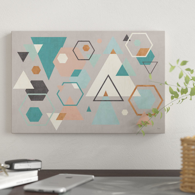 « abstract geo i gray », impression sur toile, H 12 po x l 18 po x P 1,5 po, Pas de tapis, Toile tendue