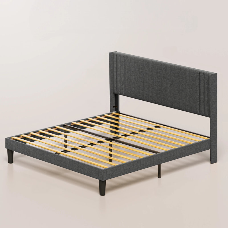 Lit plateforme tapissier Masad Manzanita, Gris foncé, Double