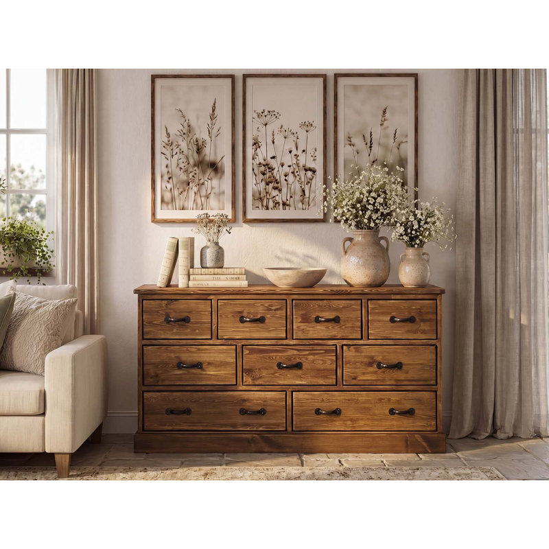 Broussard Solid Wood 152cm W 9 - Drawer Chest of Drawers