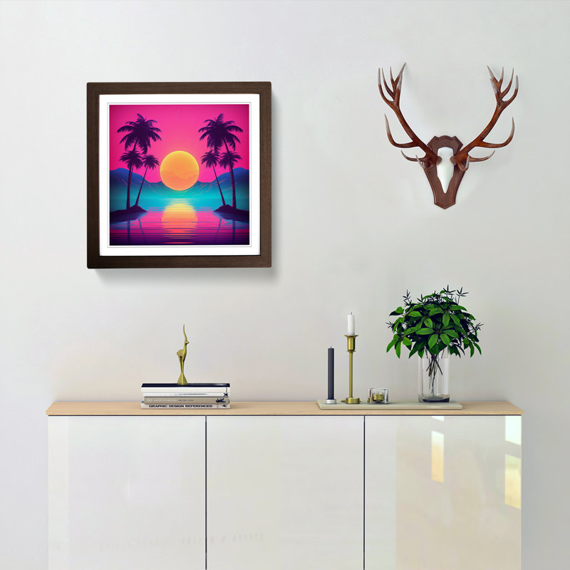 Sunset Vaporwave No.2 - Single Picture Frame Print on Wood, Walnut