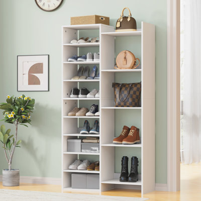 14 Tier Shoe Rack, 60" Tall Modern Shoe Organizer, Shoe Storage Cabinet With Open Cubbies, 30-pair Shoes Shelf Rack Organizer For Closet Living Room E