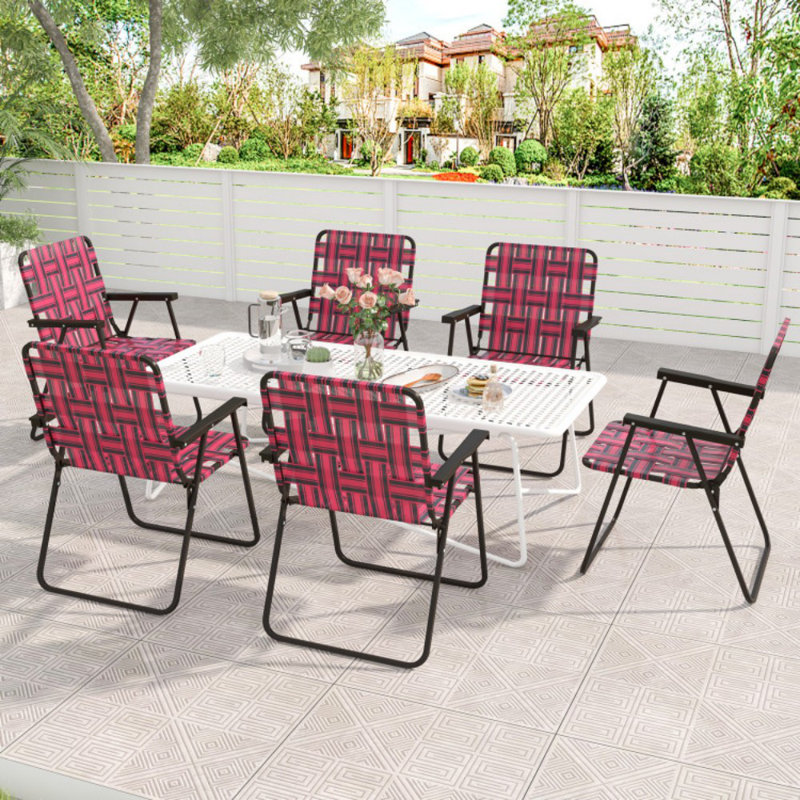 4 Pieces Folding Beach Chair Camping Lawn Webbing Chair, Red