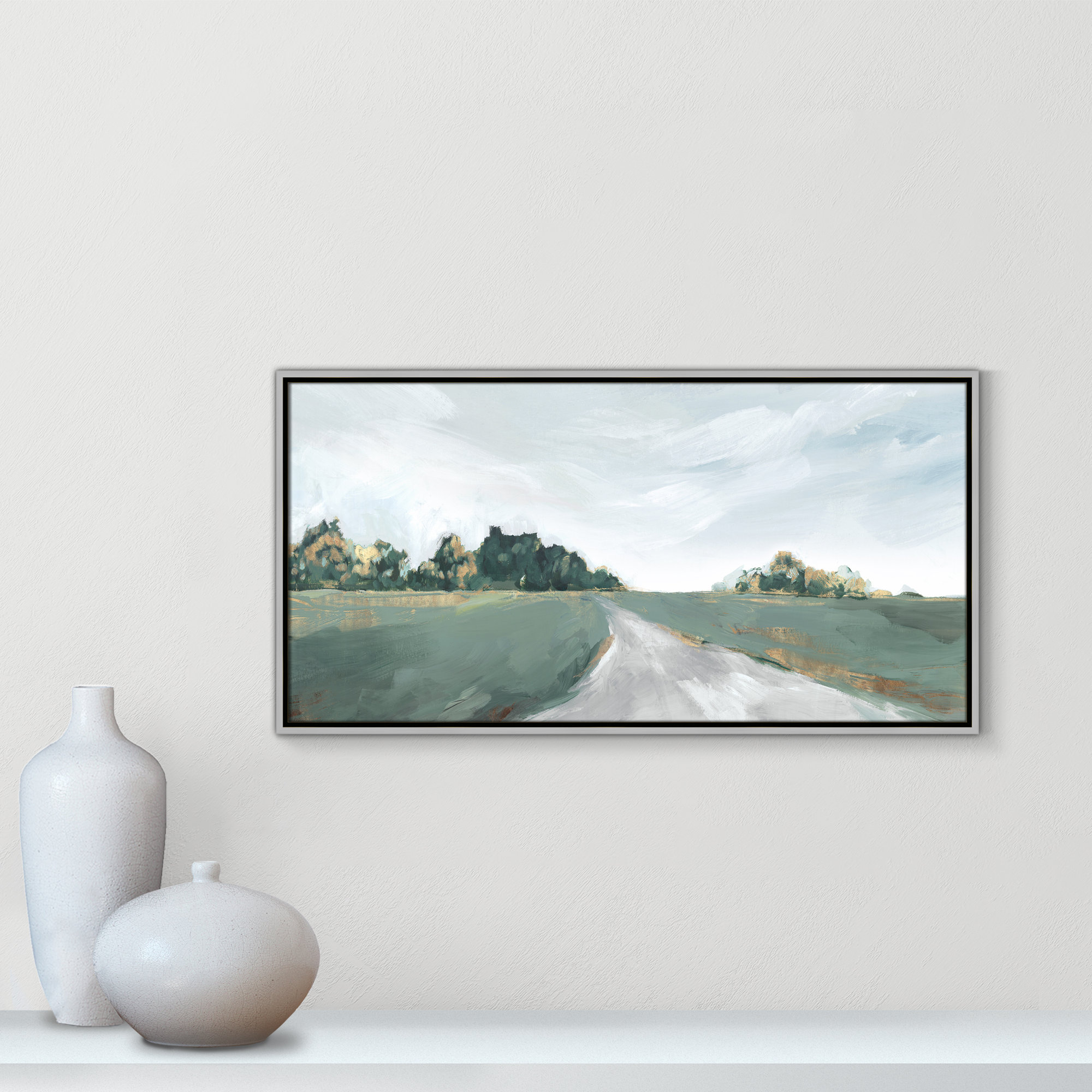 Field of Dreams by Isabelle Z - Painting Print, Picture Framed Canvas, 19.5" H x 37.5" W, White