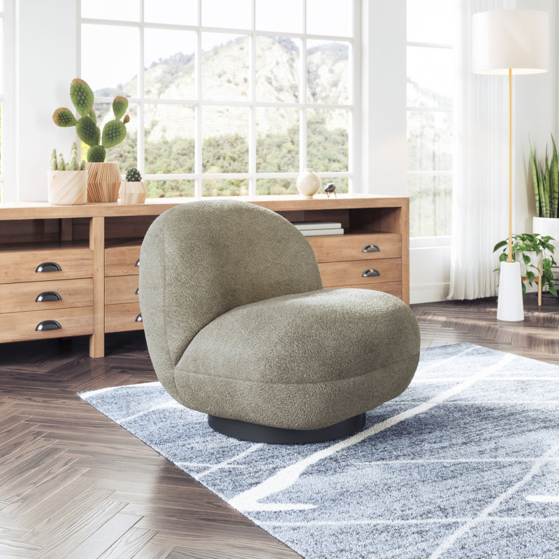 Upholstered Slipper Chair, Gray Polyurethane