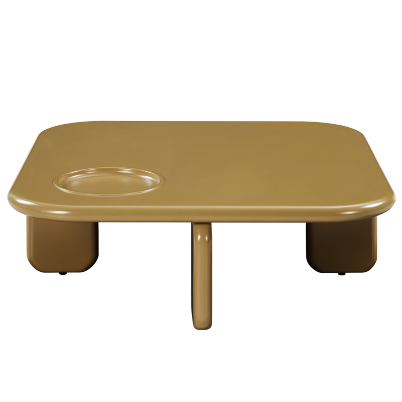 Table basse en brun jaunâtre ultrabrillant, plateau de 38 mm d'épaisseur, base de 10 po de hauteur, 34,93 po de diamètre, 70 lb d'épaisseur de plateau