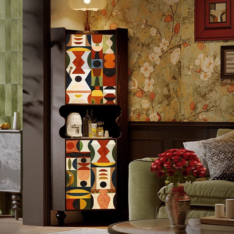 Armoire de coin noire en bois massif