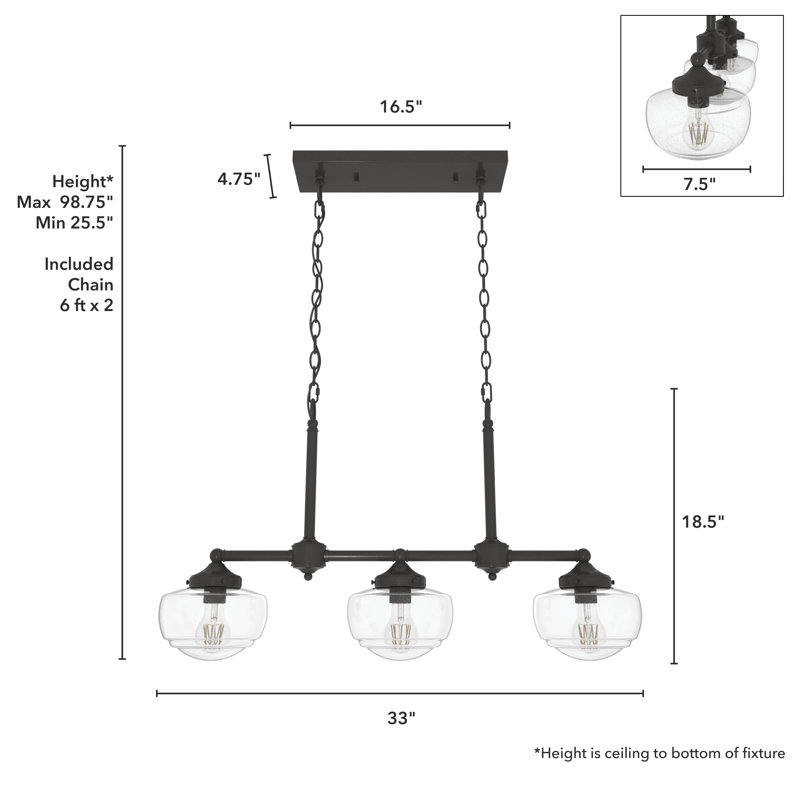 Saddle Creek 3 - Light Kitchen Island Linear Schoolhouse Chandelier, Noble Bronze