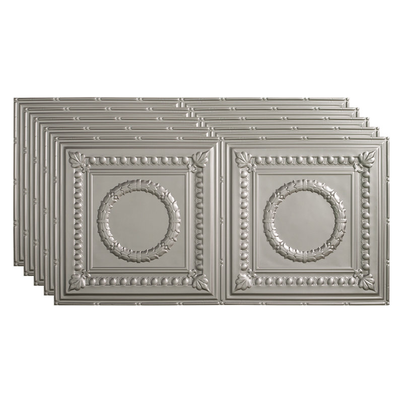 Panneau de plafond décoratif en vinyle 2 pi x 4 pi FASÄDE Rosette, Argenté