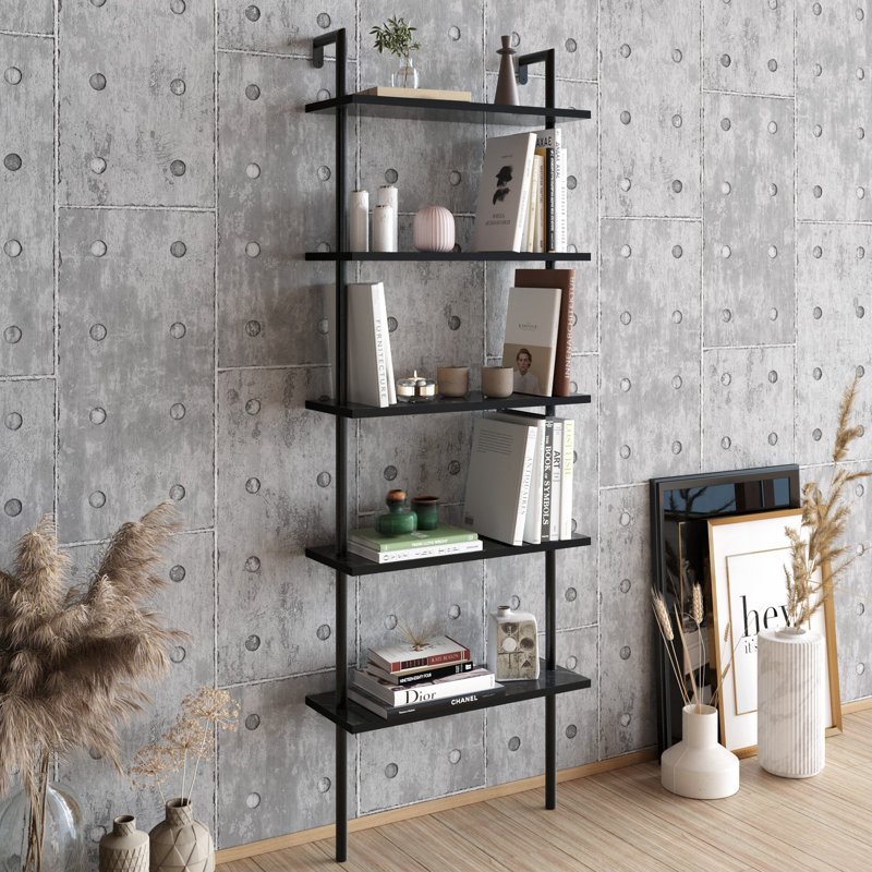 Bibliothèque flottante en métal H 68,5 "x l 23,62" Richawara, Noir