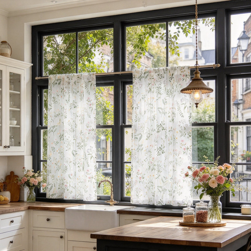Linen Blend Floral Kitchen Curtain Kitchen Pelmet