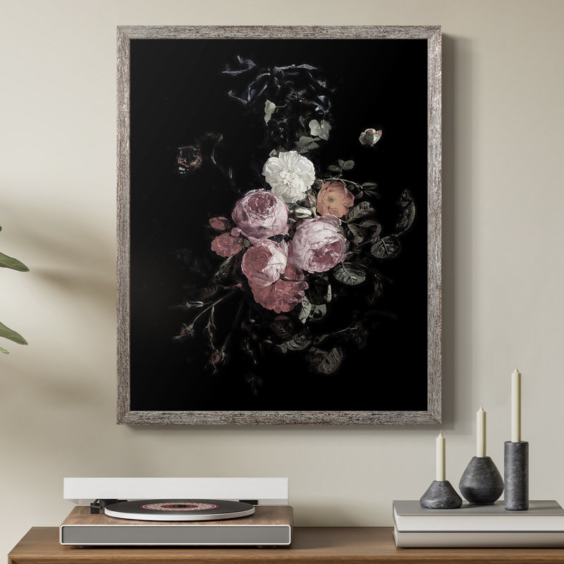 Reproduction florale rétro encadrée XCV - bois massif, H 11 po x l 9 po