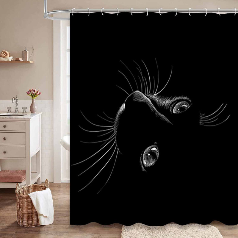 Rideau de douche à 12 crochets avec yeux de chat, L 72 po x l 78 po