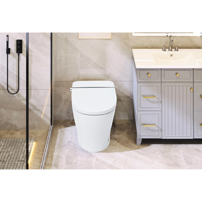 Ceramic Smart Toilet - Heated Seat 4 Levels, Dual Flush, Foot Sensor, Night , Quick Flush Upmarket Compact Seat, Sensor Easy Maintenance