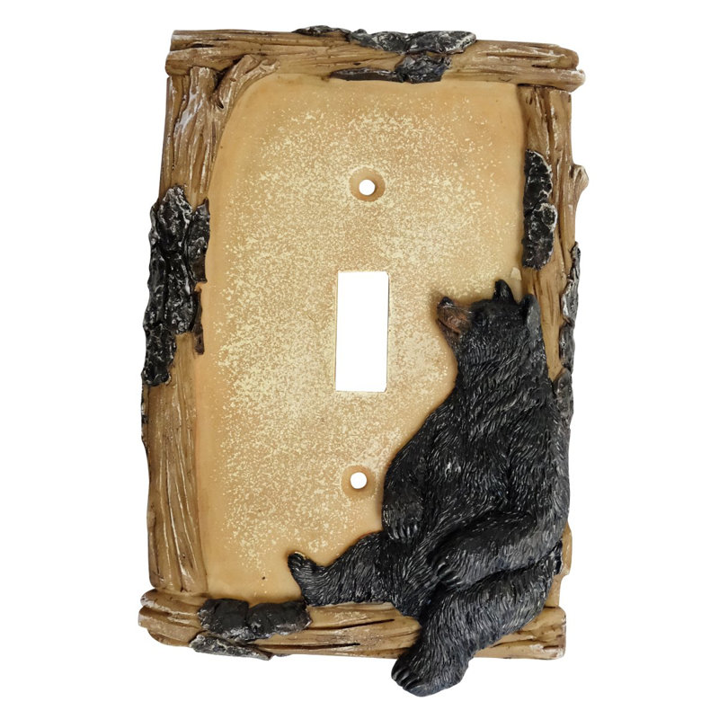 Black Bear on Log Window Single Toggle Switch Decorative 1-Gang Wall Plate / Switch Cover