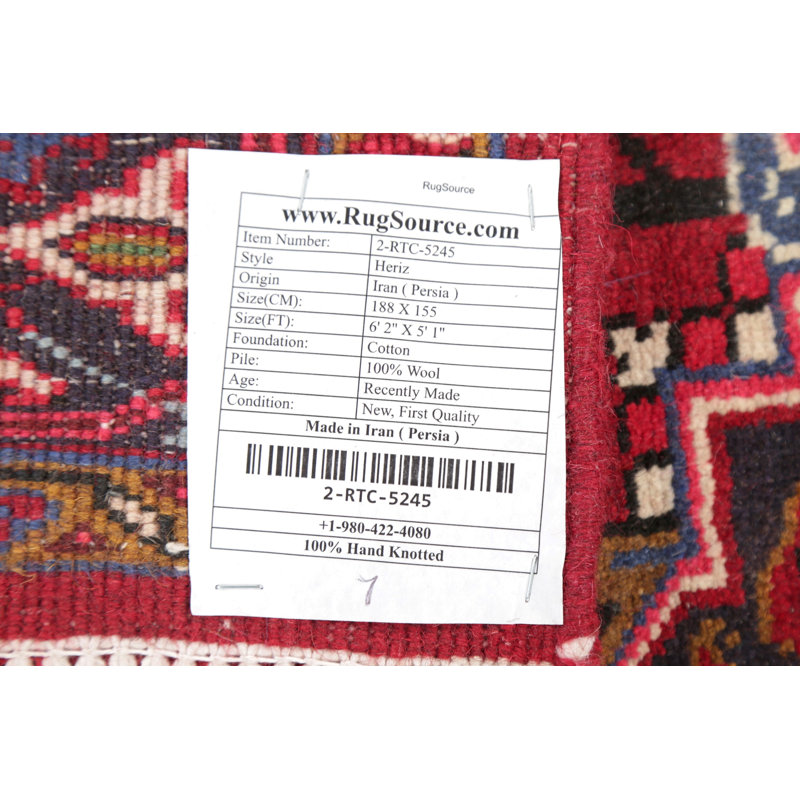 Tapis en laine rouge 5 pi 1 po x 6 pi 2 po one-of-kind à la main-noué la new age heriz Sirmans