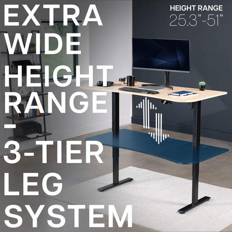 Light Wood and Black Adjustable Height Standing Desk with Power Outlet