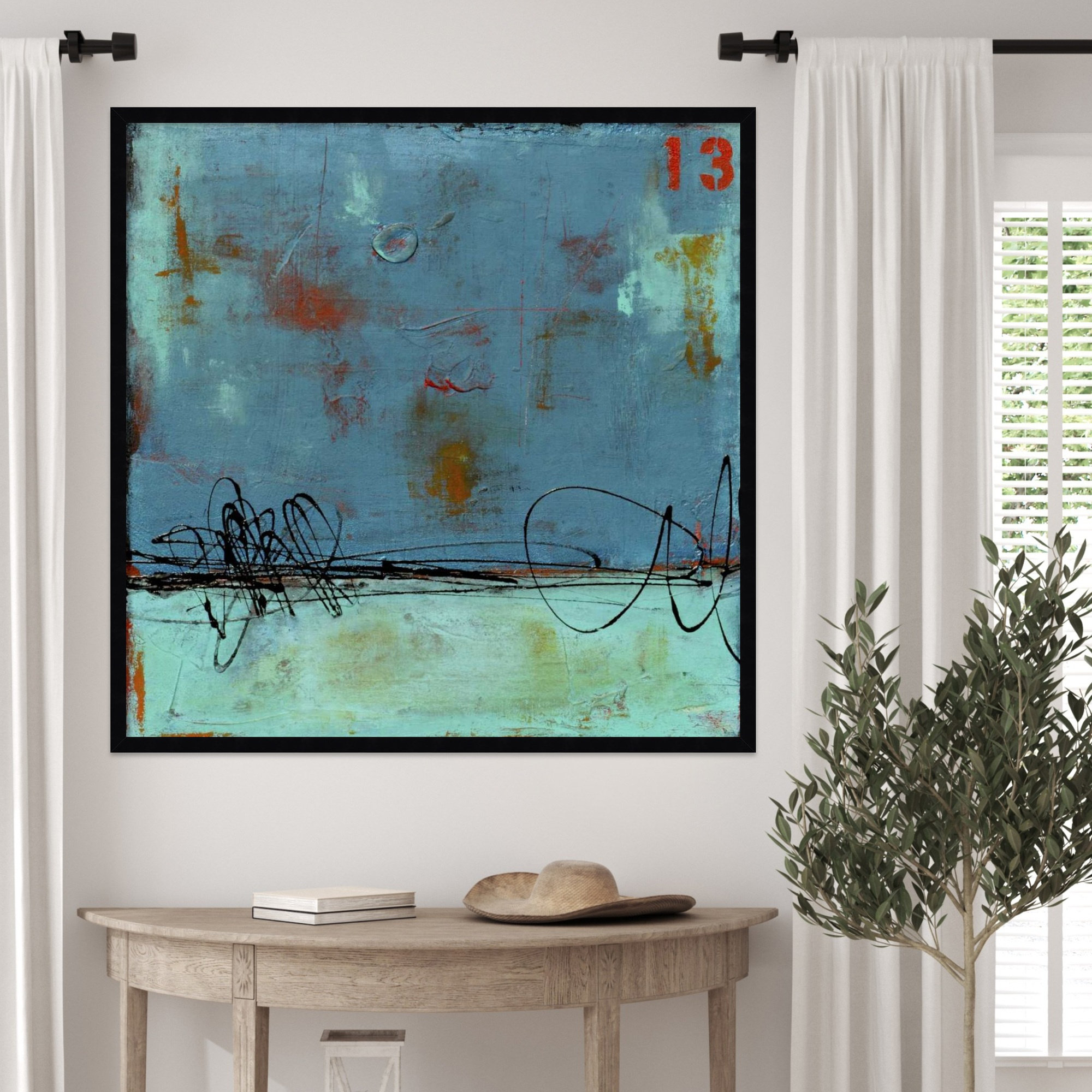 Blue Bay Marina I by Mauro Wood Framed Wall Art Print, 33" H x 33" W, Black