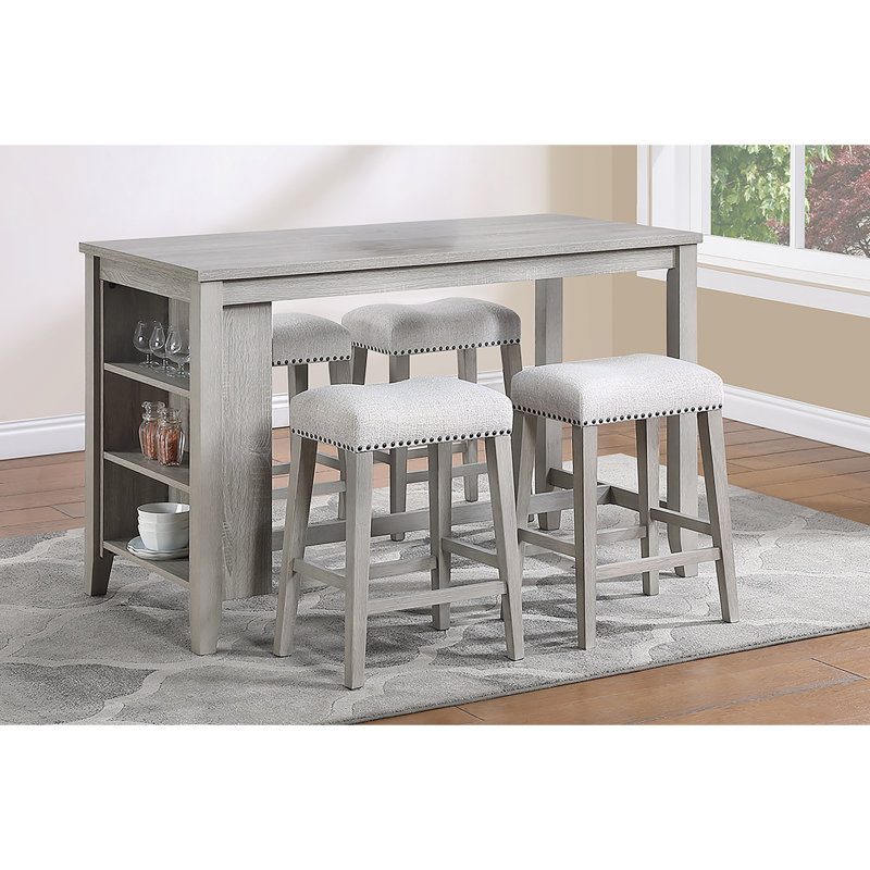 Ensemble de comptoir 5 pièces, H 36 po x l 58 po x P 28 po, Gris clair, Gris clair, Gris clair, Gris clair