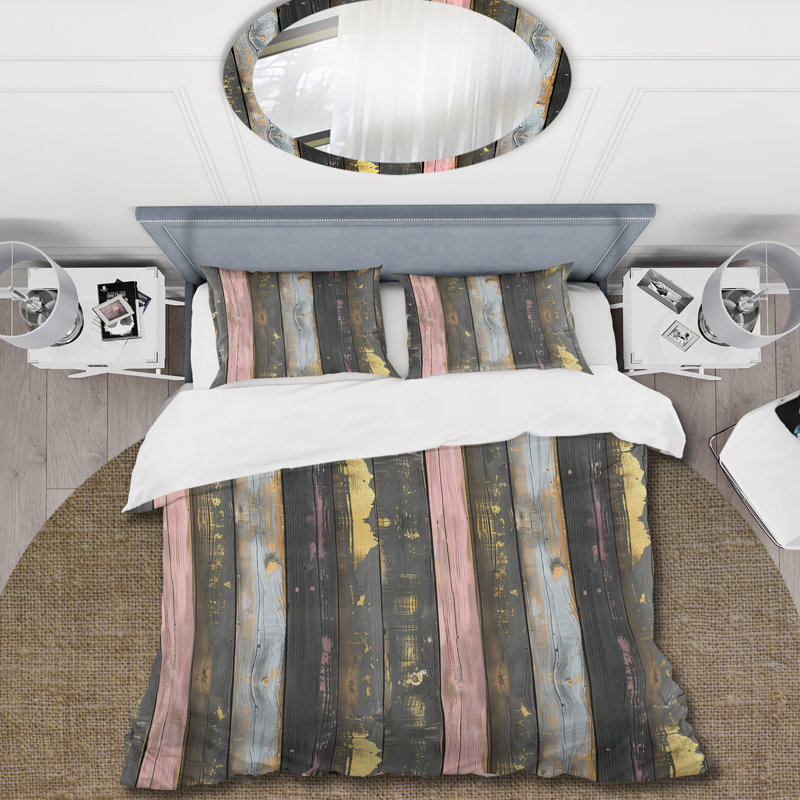 Ensemble de housse de couette Blush And Gold Wood Plank I - Country, Housse de couette très grand + 2 taies décorativ