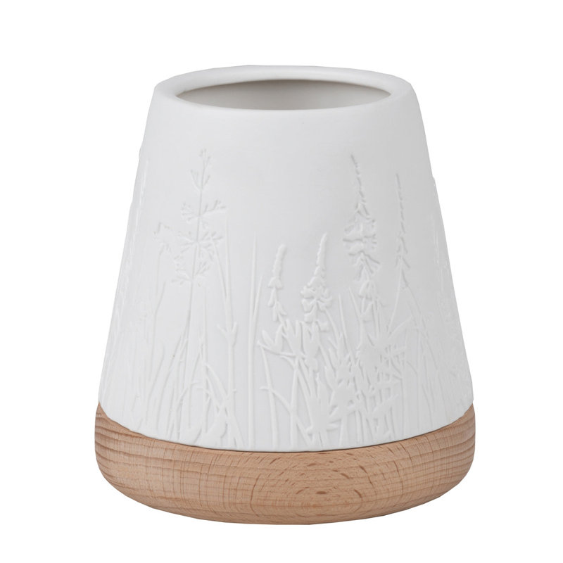 Lanterne Poetry avec base en bois de hêtre - motif en relief de l'herbe - 5,1 po