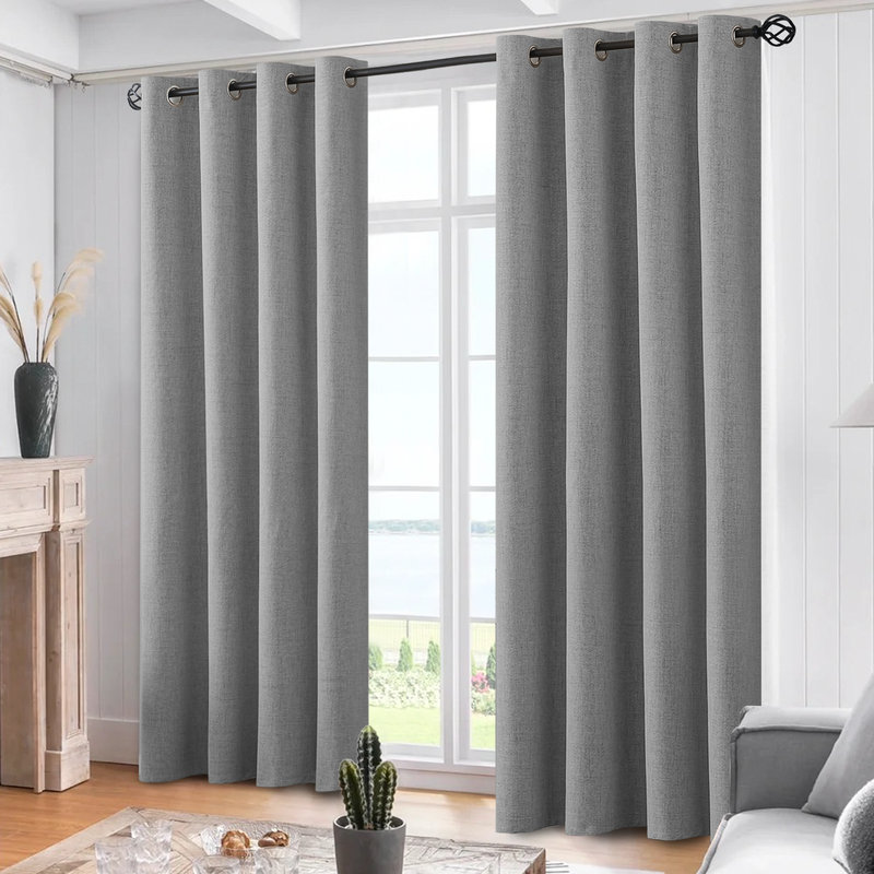 Rideaux 100% lin occultant, rideaux obscurcissant avec œillets pour chambre à coucher avec doublure blanche, Gris colombe