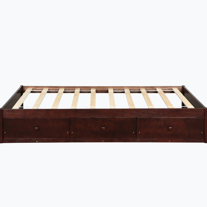 Structure de lit simple avec 3 tiroirs Chesterland, Brun