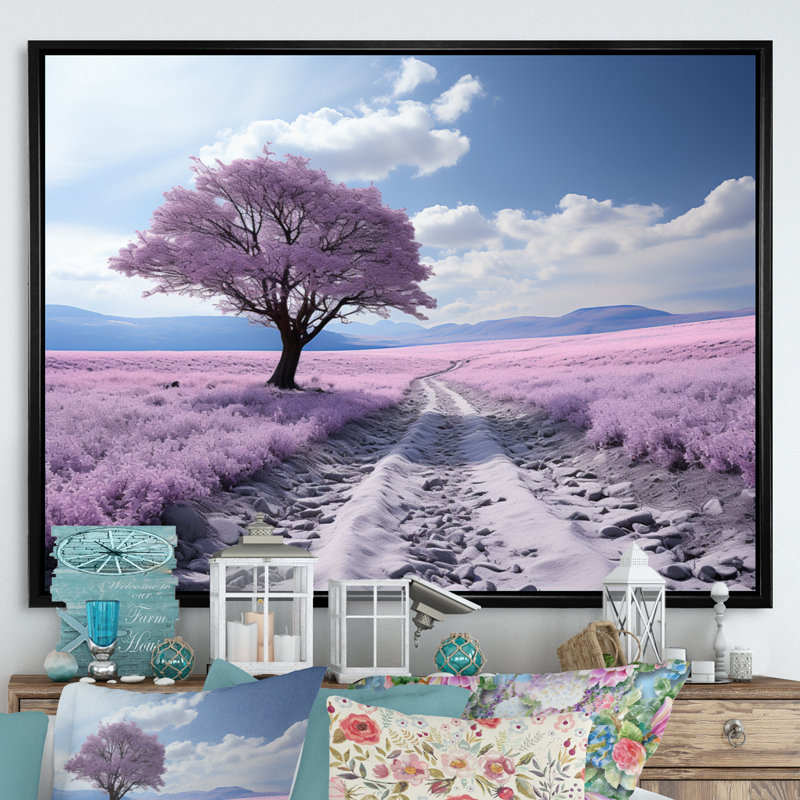 " Flower Field Ethereal Lavender II ", H 24 po x l 32 po x P 1 po, Cadre flottant noir