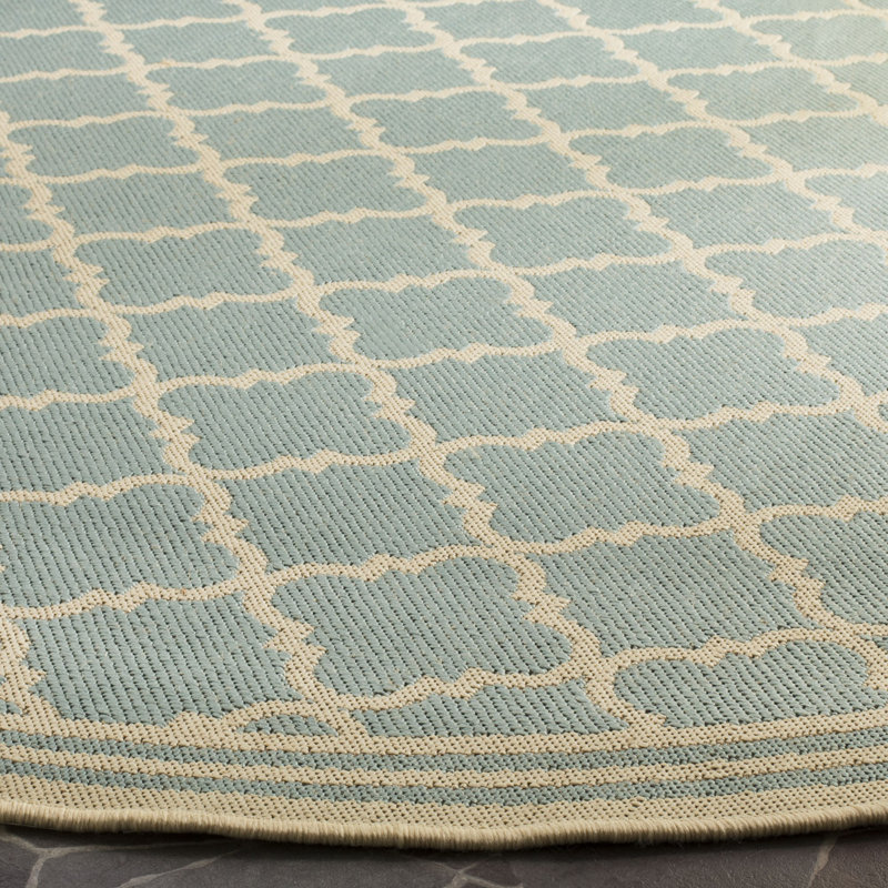 Ferrill Linden 100 Performance Geometric Indoor/Outdoor Area Rug, Round 6'7"