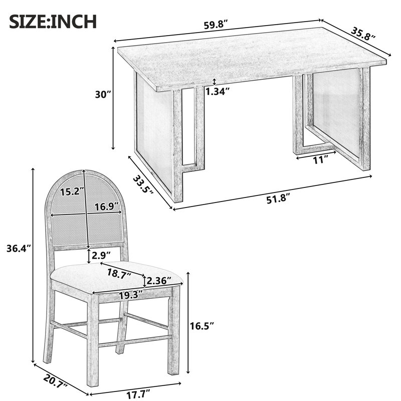 Ensemble de table de salle à manger en bois massif 7 pièces avec 6 chaises