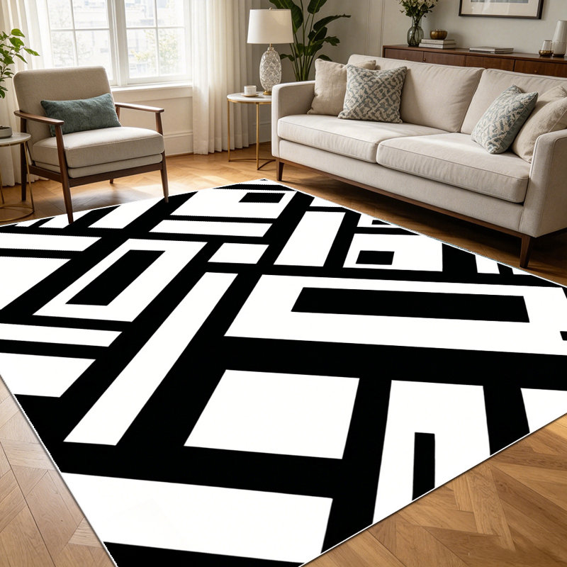1PC Black and White Geometric Abstract Striped Pattern area rugs for Living Room, Soft and Comfortable, Suitable for all seasons, easy-to-maintain, machine washable Indoor floor mat, Under Table Farmhouse suitable for dining room, bedroom, home