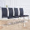 Chaises de salle à manger modernes, chaise d'appoint rembourrée en similicuir à dossier haut en polyuréthane avec pieds en métal chromé en forme de C pour la salle à manger, chaise de bureau, meuble-lavabo, patio, club (ensemble de 4)