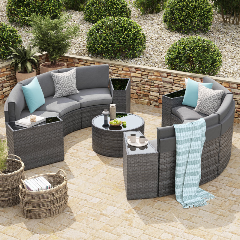 Wicker Patio Conversation Set with Cushions, Gray Frame/Gray Cushion