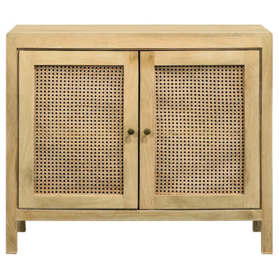 2-door Accent Cabinet With Natural Woven Cane Side Decor, Mango Wood Base, Antique Brass Accessories For Storage Modern Border, Body, Handles