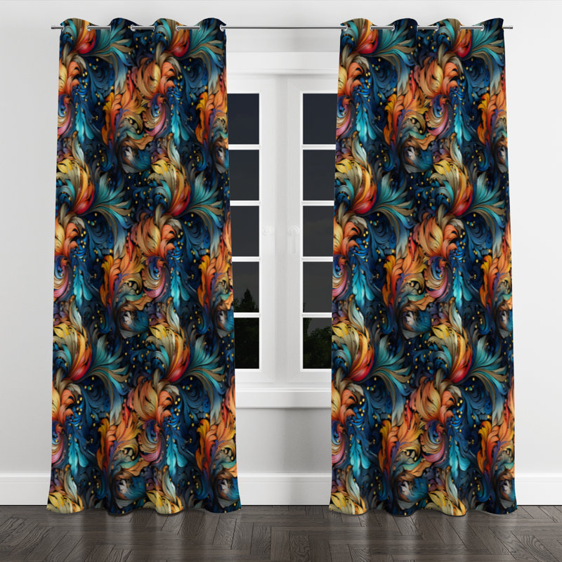 Motif cachemire céleste I - motif floral cachemire à œillets - 1 panneau, L 52 po x L 84 po, Œillets argentés