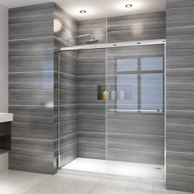 Portes de douche coulissantes en verre semi-sans cadre 2 portes l 52,5 à 54 po x H 72 po, panneau de verre transparent 1/4 po, finition chrome