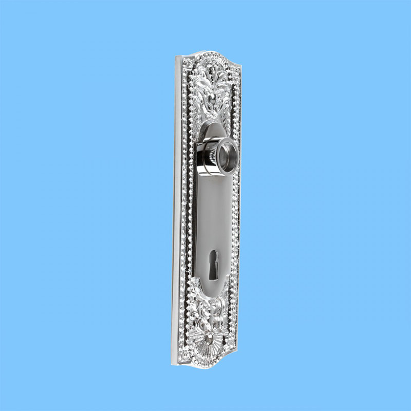 Chrome Finish Brass Beaded Door Back Plate with Keyhole
