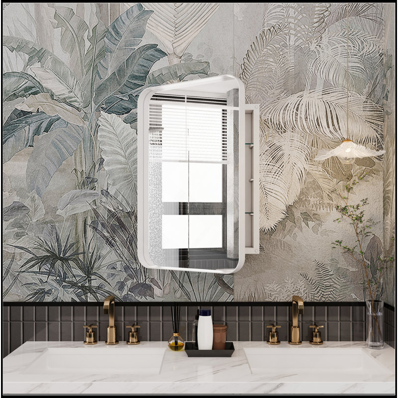16X24 Inch Recessed White Metal Framed Medicine Cabinet With Mirror And Adjustable Shelves Black Wall Mirror With Storage For Bathroom