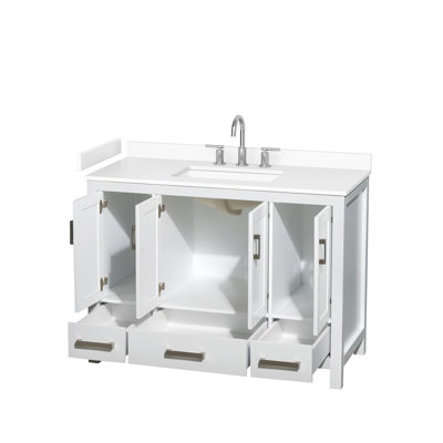 Sheffield 48 Inch Single Bathroom Vanity in White, White Cultured Marble Countertop, Undermount Square Sink (3-Hole), Brushed Chrome Trim