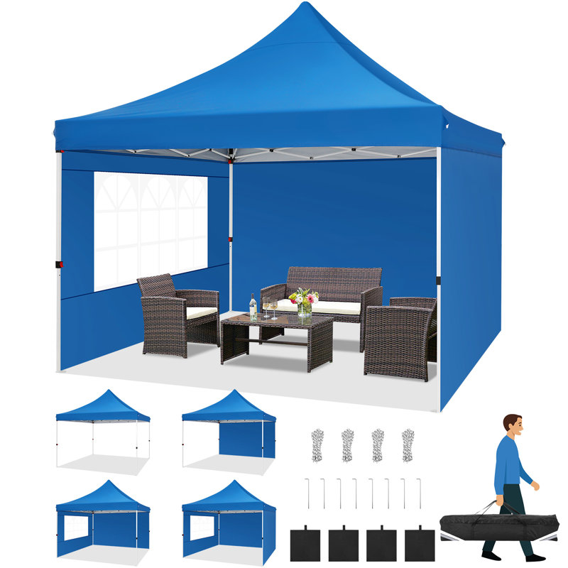 10x10 Pop Up Canopy Tent with 3 Sidewalls, Blue