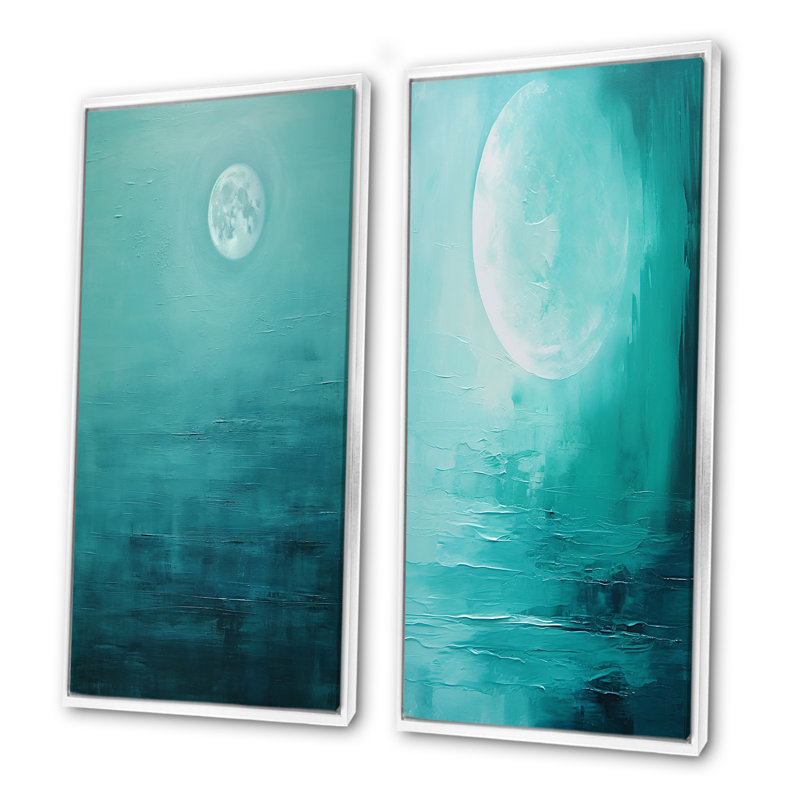 Ensemble de salon mural bleu sarcelle Tranquility Moon - Moon, Cadre blanc, H 28 po x l 25 po